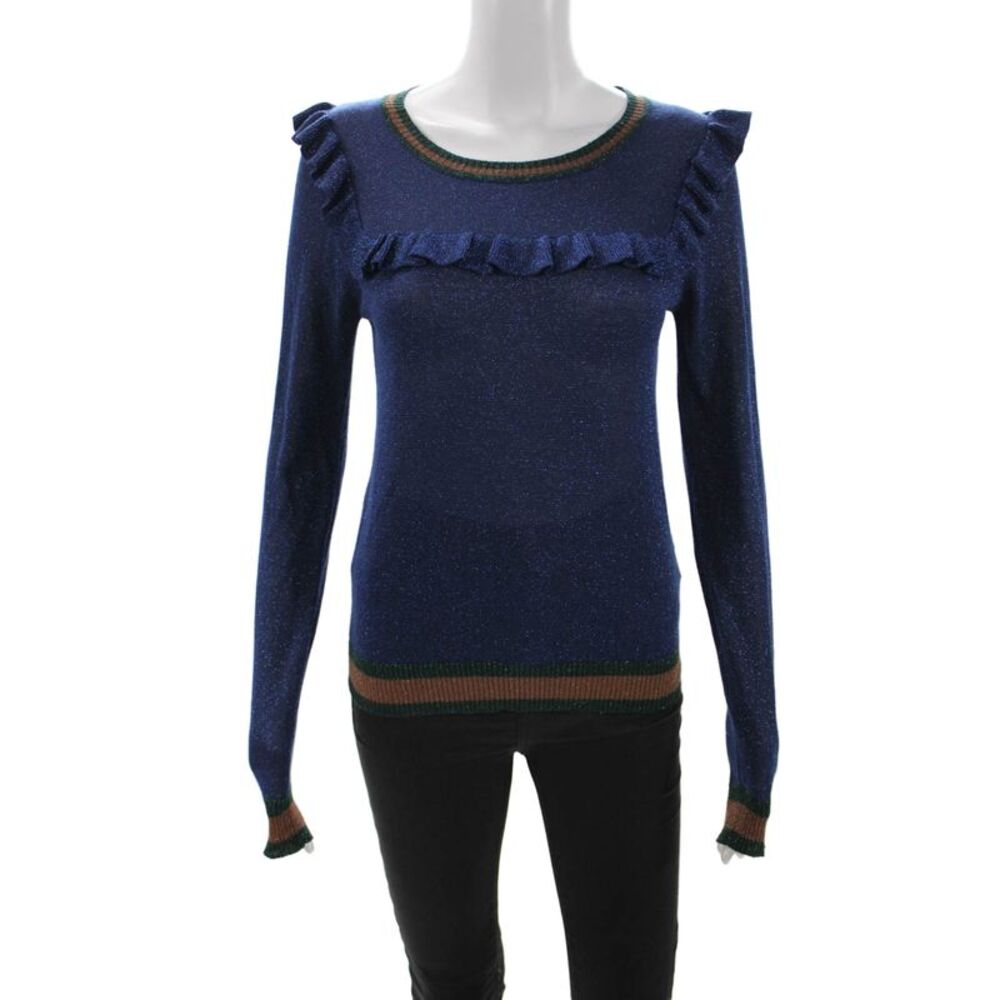 Suncoo Womens Pullover Sweater Blue Viscose Round Neck Long Sleeve Size 0